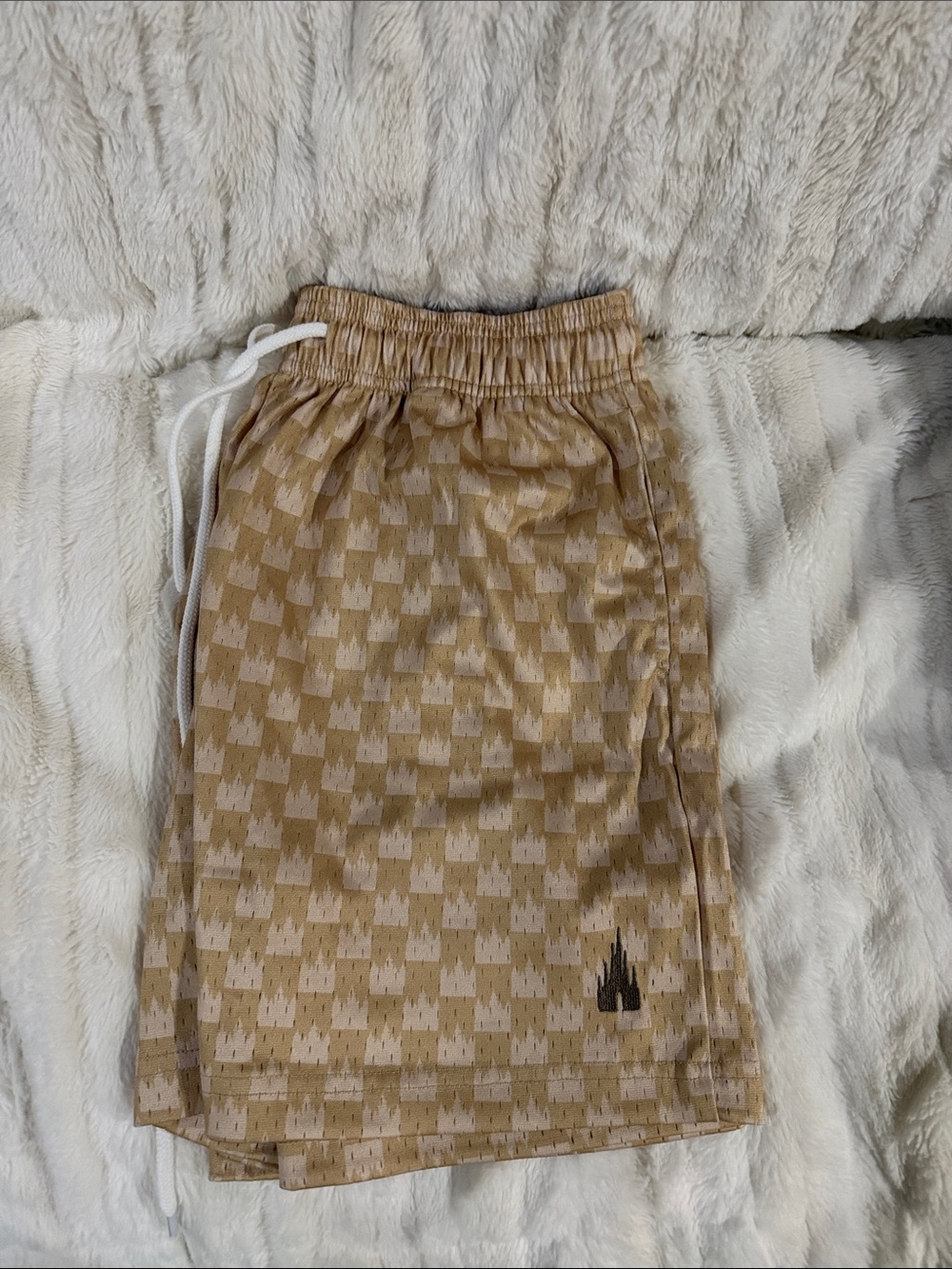 Beige Patterned Drawstring Shorts - Picture 2 of 3